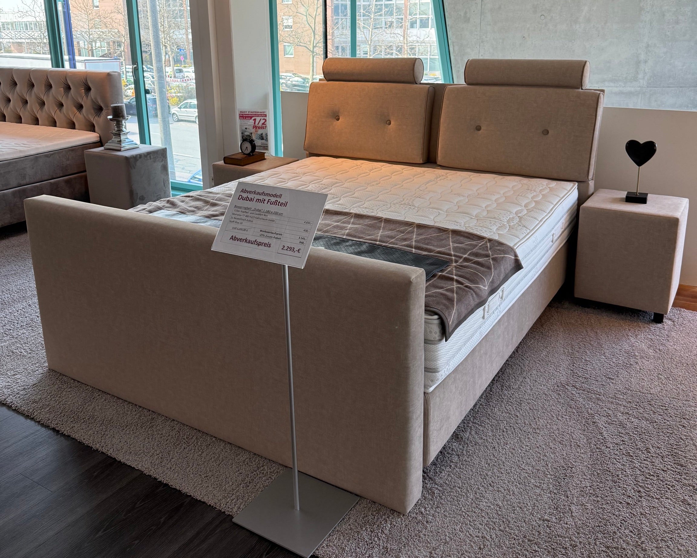 Boxspringbett 180x200cm – Modell Dubai mit Fussteil – Ausstellungsbett Standort Nürnberg