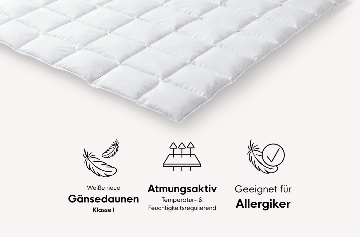Daunendecke mit Karosteppung und Mako-Einschütte und Biese