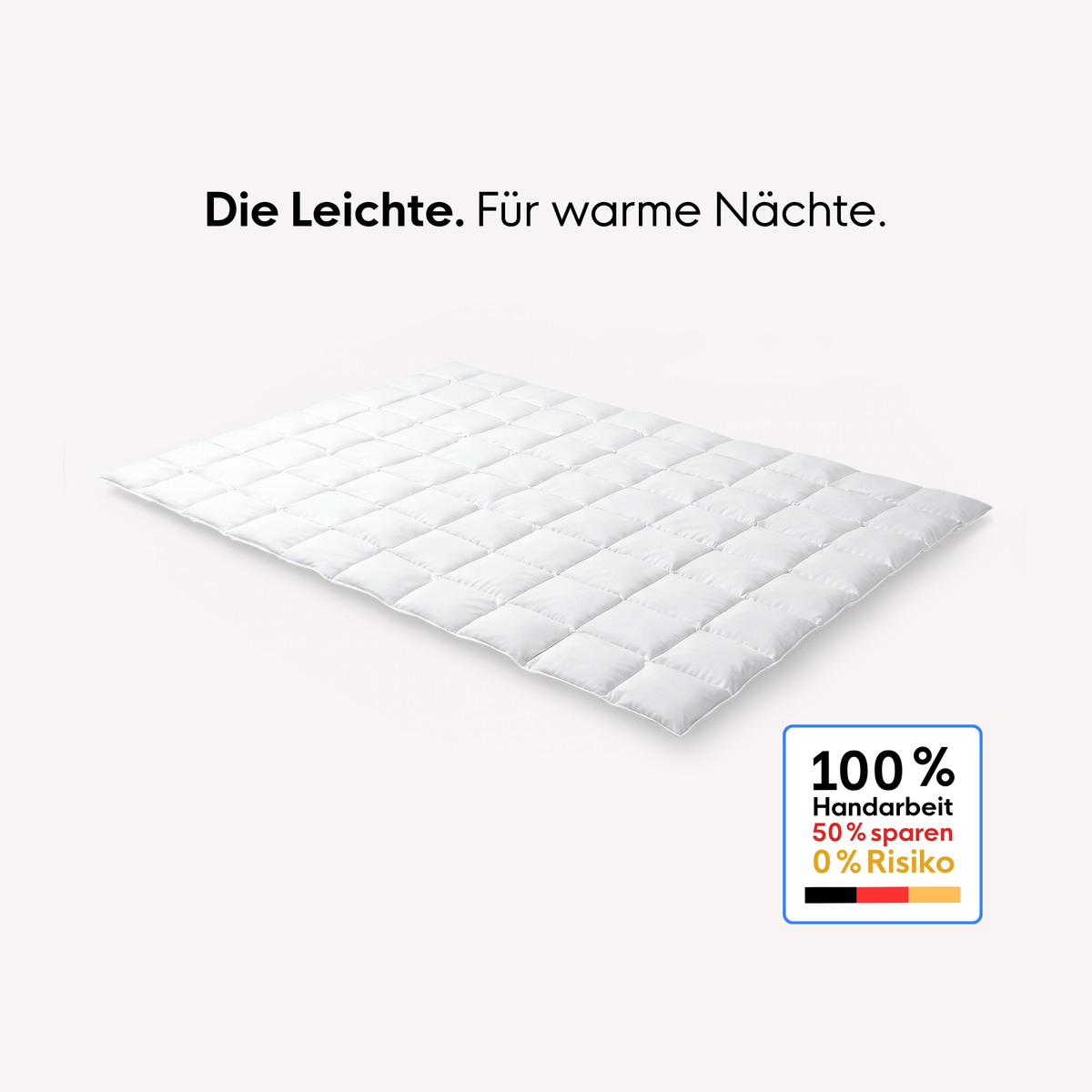 Daunendecke mit Karosteppung und Mako-Einschütte und Biese