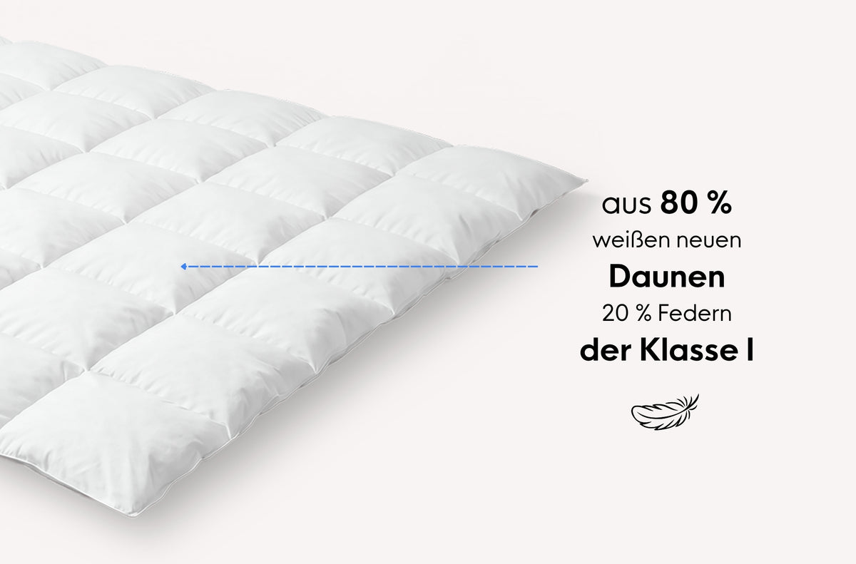 Daunen-Kassetten-Decke mit Mako-Einschütte und Biese