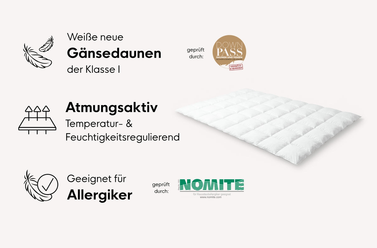 Daunen-Kassetten-Decke mit Mako-Einschütte und Biese