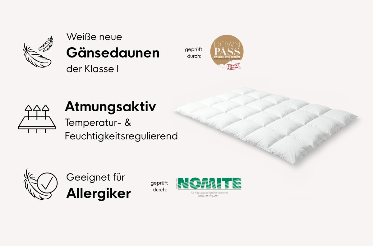 Daunen-Kassetten-Decke Plus mit Mako-Einschütte und Biese