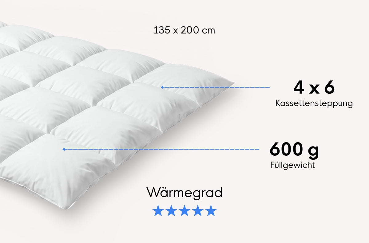 Daunen-Kassetten-Decke Plus mit Mako-Einschütte und Biese