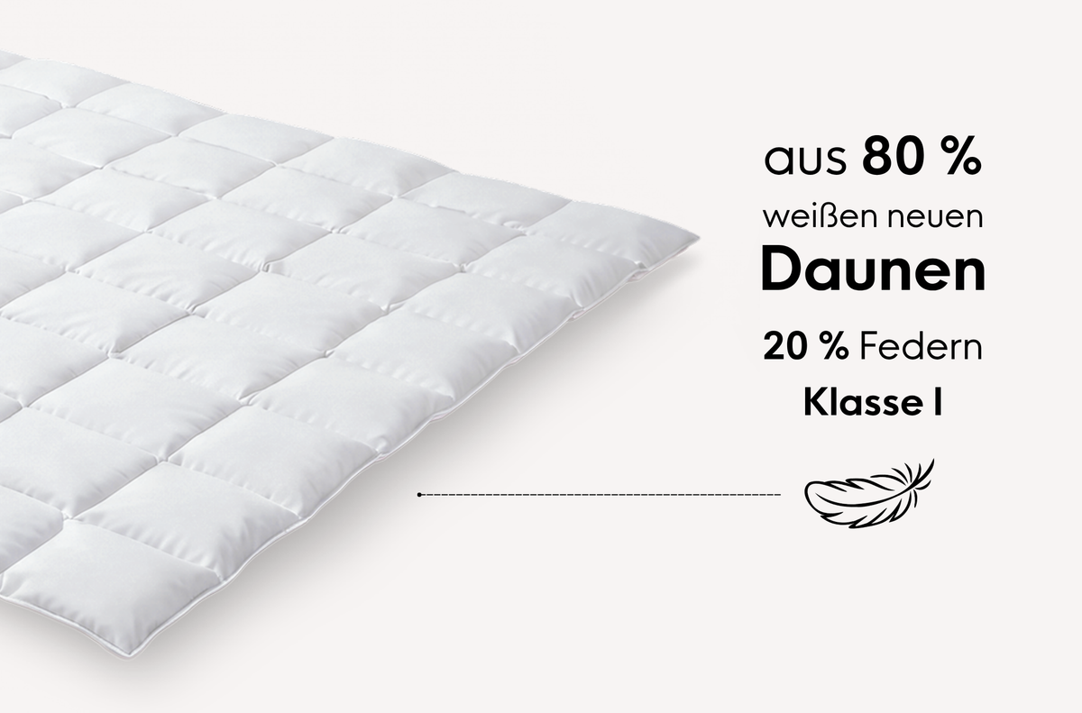 Daunendecke mit Karosteppung und Mako-Einschütte und Biese