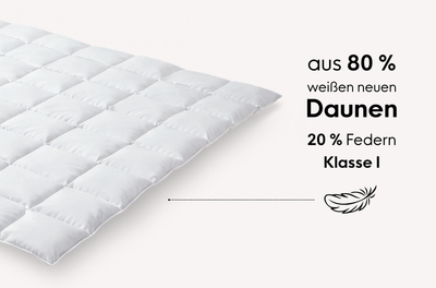 Daunendecke mit Karosteppung und Mako-Einschütte und Biese