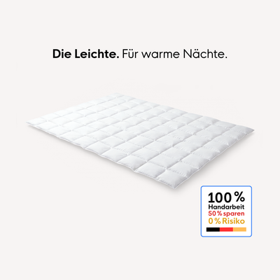 Daunendecke mit Karosteppung und Mako-Einschütte und Biese