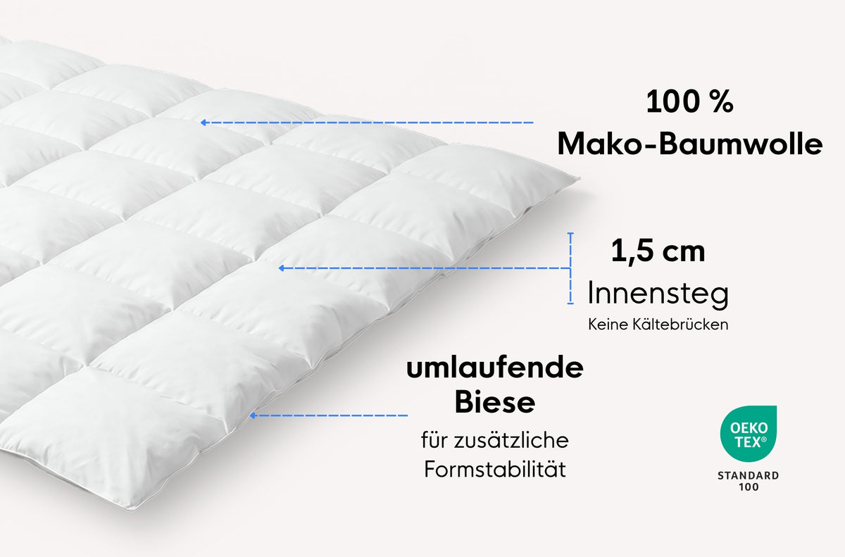 Daunen-Kassetten-Decke mit Mako-Einschütte und Biese