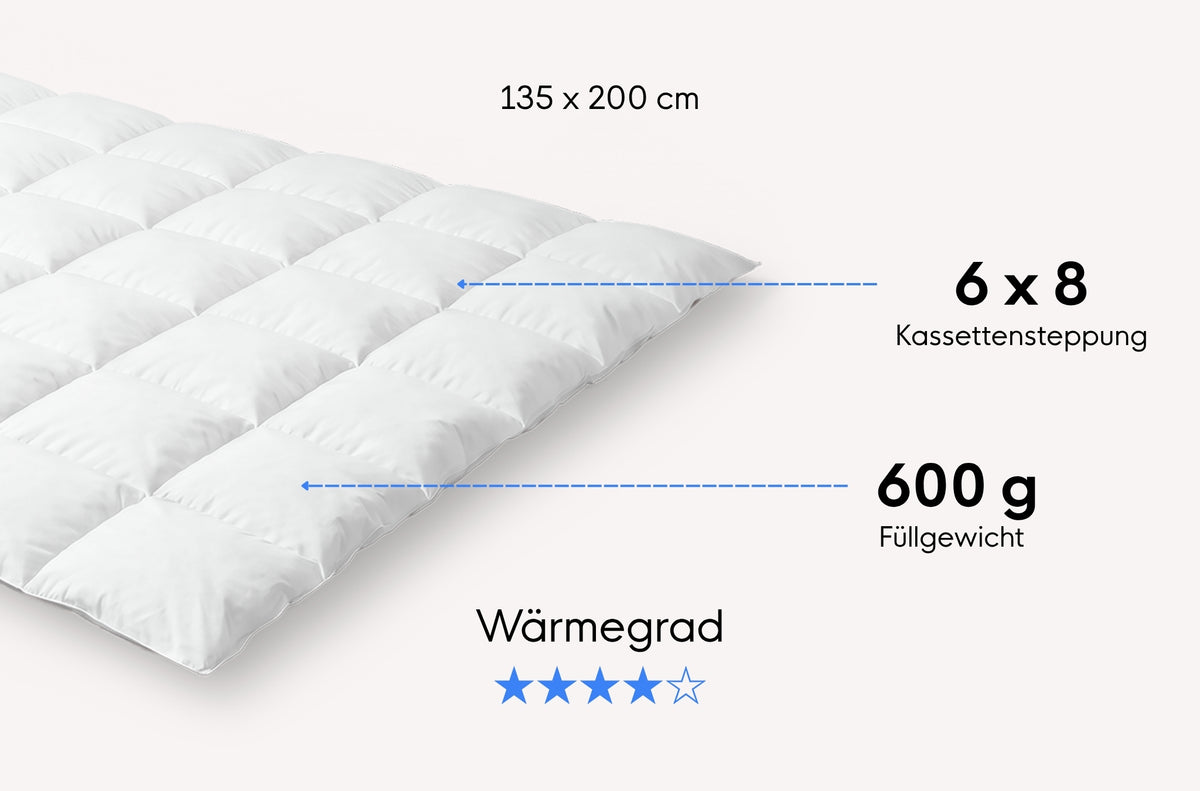 Daunen-Kassetten-Decke mit Mako-Einschütte und Biese