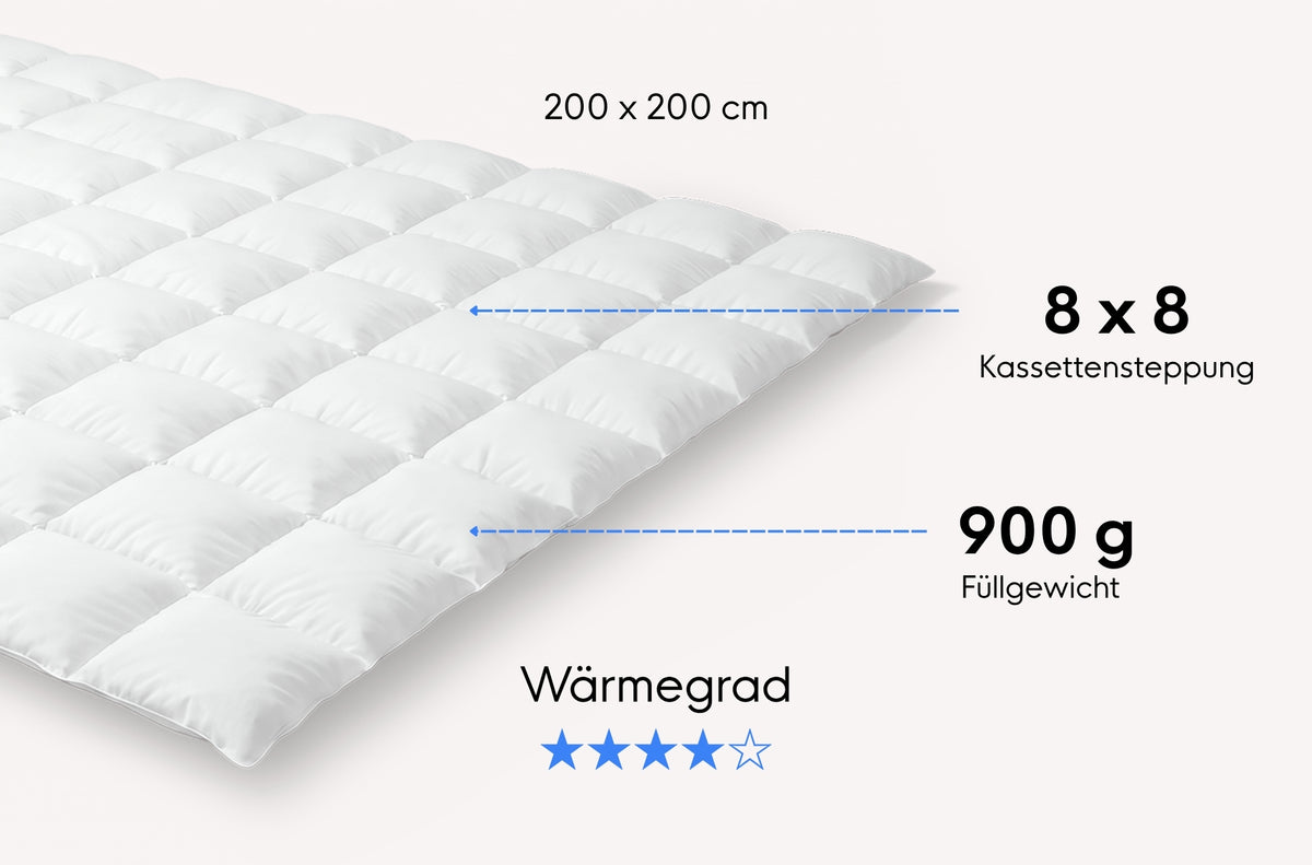 Daunen-Kassetten-Decke mit Mako-Einschütte und Biese