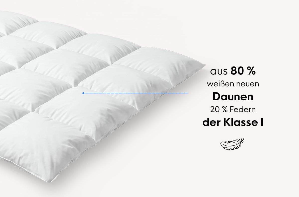 Daunen-Kassetten-Decke Plus mit Mako-Einschütte und Biese