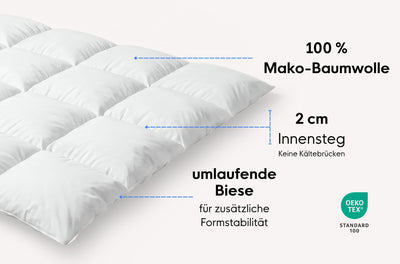 Daunen-Kassetten-Decke Plus mit Mako-Einschütte und Biese